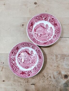 Wedgwood Pink Avon Cottage Fruit Dessert Bowl Set Of 2 England Floral Border
